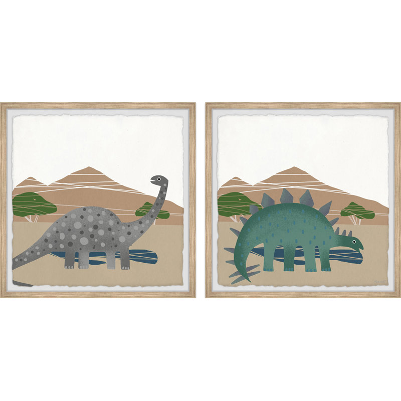 «Adler Dinosaur Landscape», ensemble de 2 reproductions encadrées, H 18 po x l 18 po x P 1,5 po