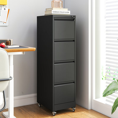 15.2"W 4-Drawer Locking Metal Vertical File Cabinet with Rolling Casters – Heavy-Duty Home Office Filing Cabinet, Assembly Required