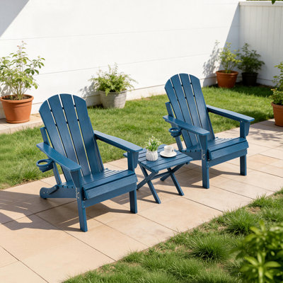 Outdoor HDPE Folding Adirondack Chair , Weather-Resistant Wood-Grain Lounge Chair