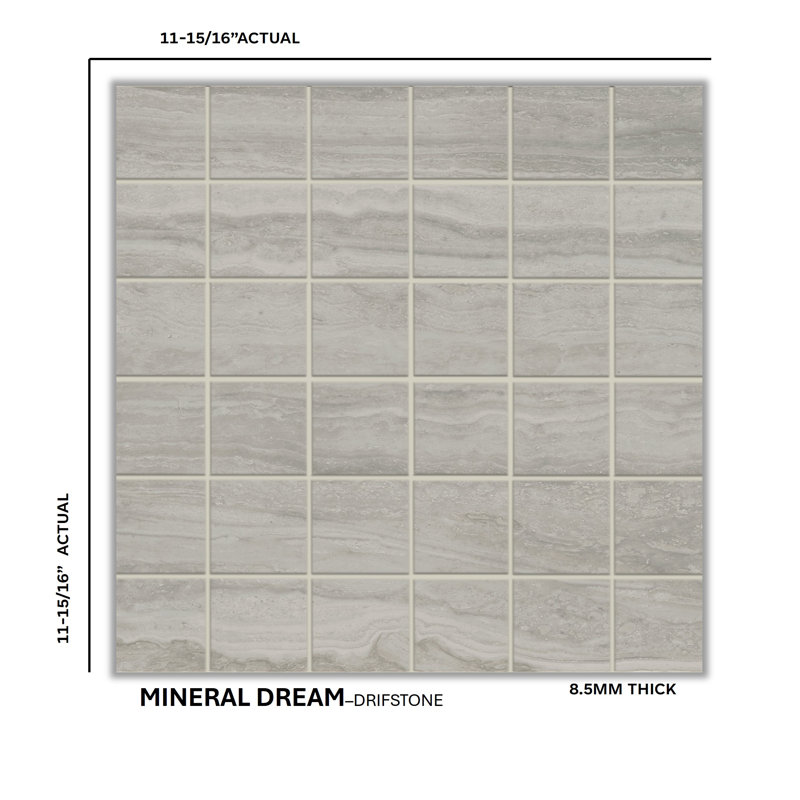 Mineral Dream 2" X 2" Porcelain Travertine Look Tile Mosaic Sheet, Driftstone
