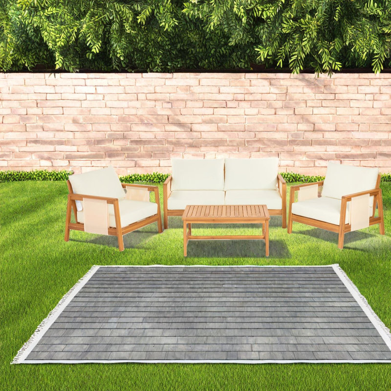 Spacious Patio Sofas Acacia Wood Modern 4 Piece Set For Backyard