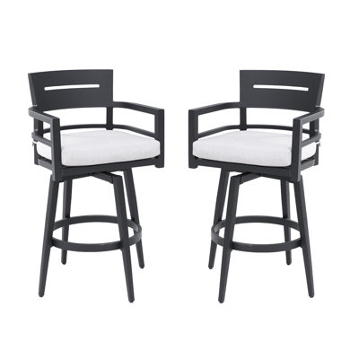 All-Weather Swivel Patio Bar Stool Set With Sunbrella Cushions And Cast Aluminum Frame