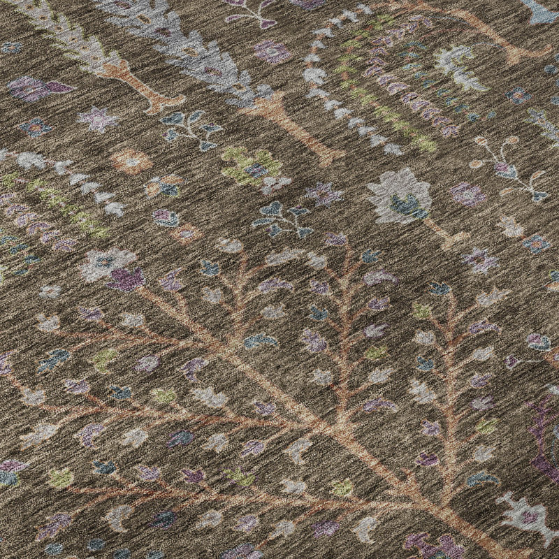 Premium Machine Washable Gurubaksh AMF1152 Floral Rug, Rectangle 5' x 7'6"
