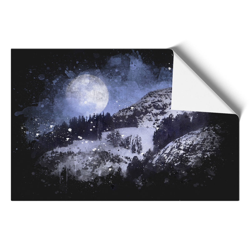 Full Moon over the Mountains Paint Splash - Frameless Print, 59cm H x 84cm W x 0.1cm D