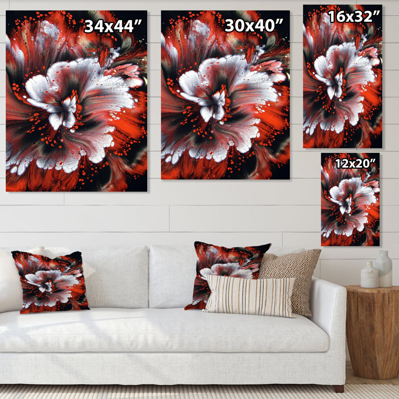 Rouge mélangé abstrait fluide - art mural moderne sur toile, L 24 po x H 36 po, Toile tendue