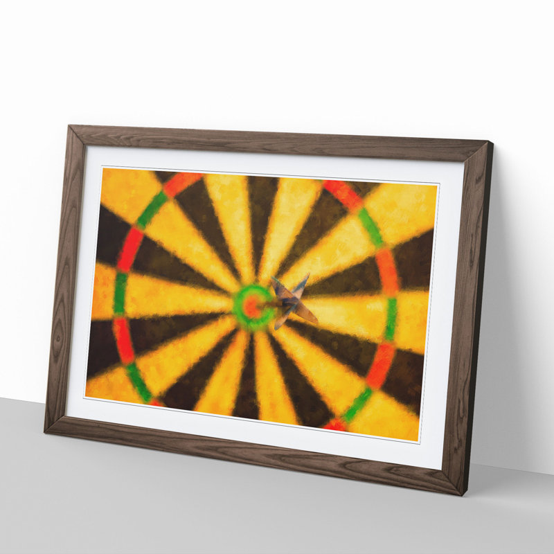 Bulls Eye Dartboard - Picture Frame Painting, 36cm H x 48cm W x 2cm D, Walnut Framed