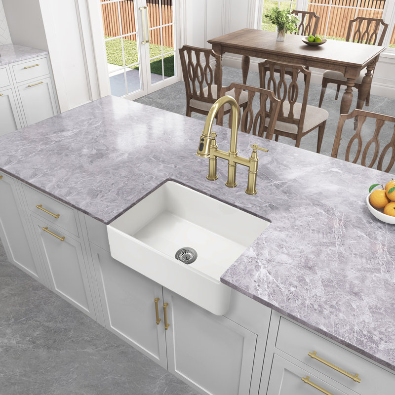 Single Bowl Fireclay Kitchen Sink, White, 10" H x 30" L x 18" W