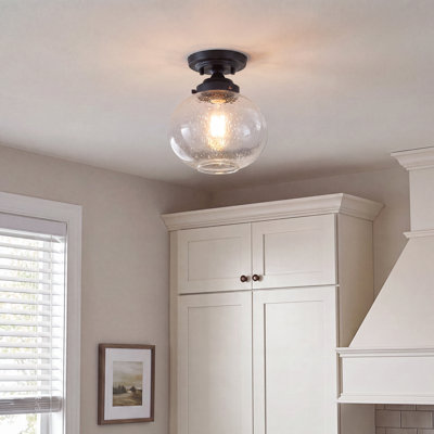 Myren 1-Light Black Semi-Flush Mount Light with Clear Seeded Glass Shade