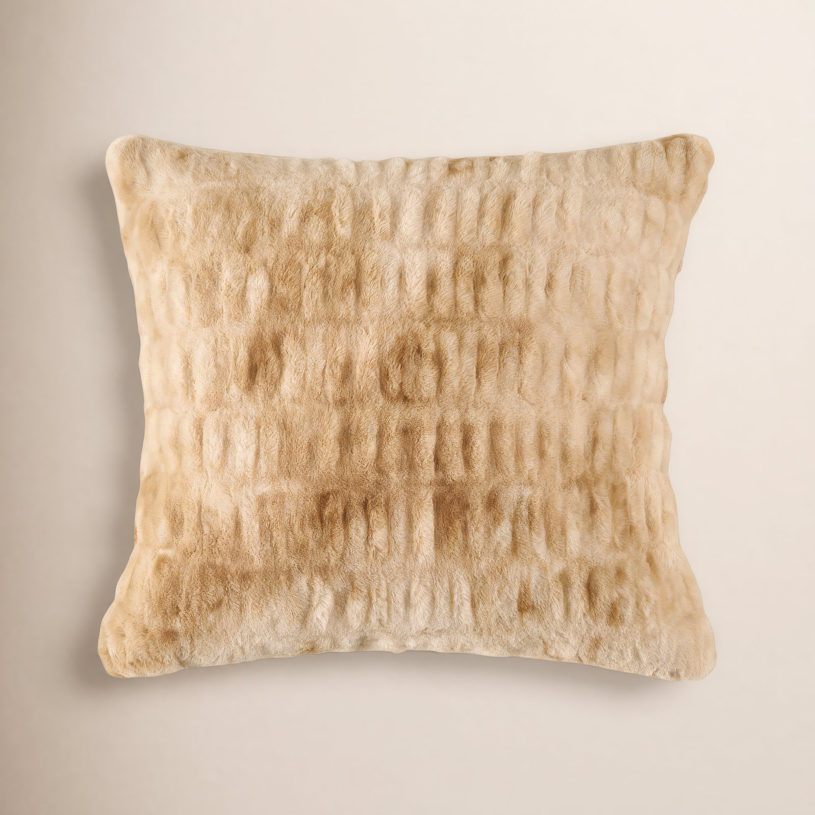 Ruched Rabbit Plush Solid Color Classic Modern Chic Euro Pillow with Down Insert 27x27 inch, Variegated Cream