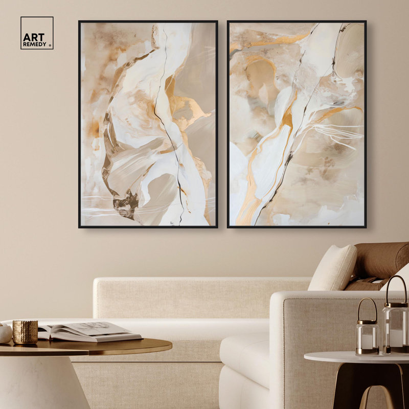 Ensemble de 2 reproductions sur toile Luxe , H 37 po x l 25 po, Impression dans un cadre flottant sans passe-parto, Noir