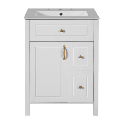 Meuble-lavabo de 24 po avec lavabo en céramique, 1 porte à fermeture douce, 2 tiroirs à fermeture douce