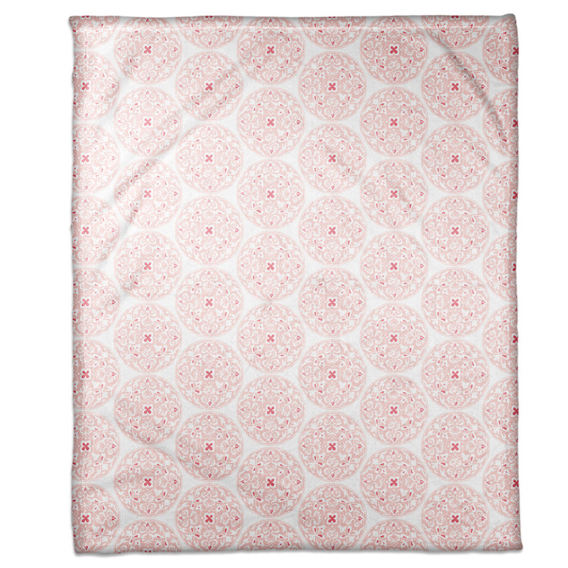 Morrocan Circle Hand Woven Throw Blanket, Coral