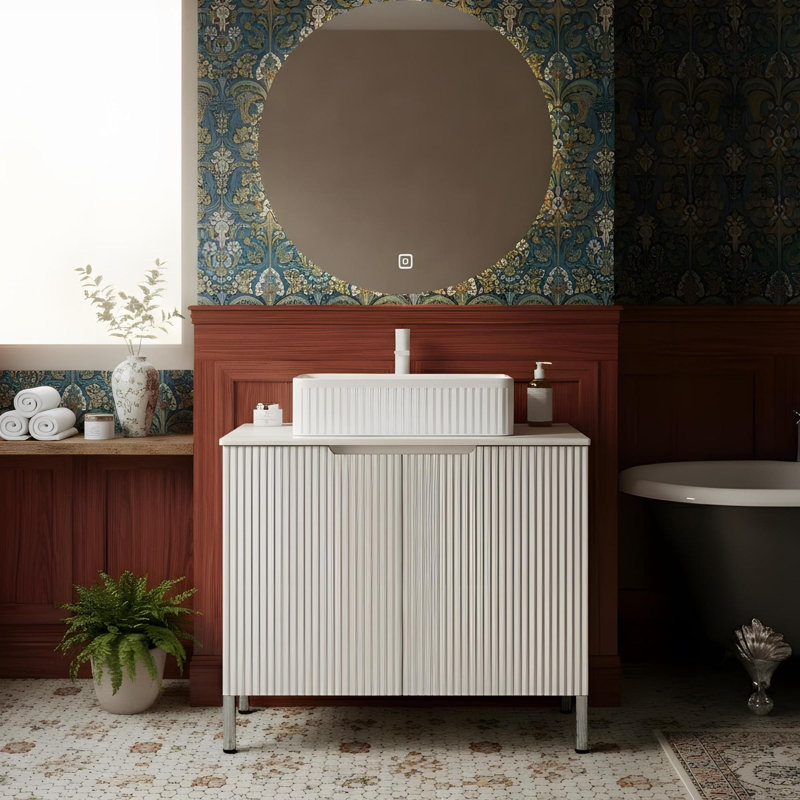 Armoire de rangement de salle de bain autoportante de 30 pouces avec 2 portes, Blanc, Blanc