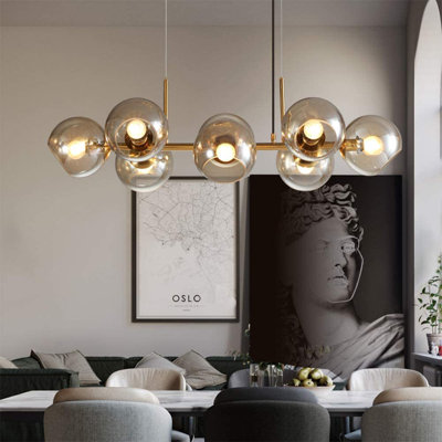 LED pendant light 8-light E27 glass design height-adjustable chandelier Lailah 105cm