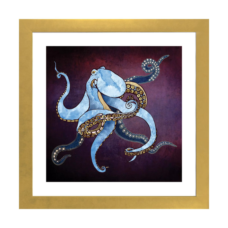 Pieuvre métallique Iii - impression d'art graphique, 24" H x 24" W x 1'' D, Gold Paper, Blanc