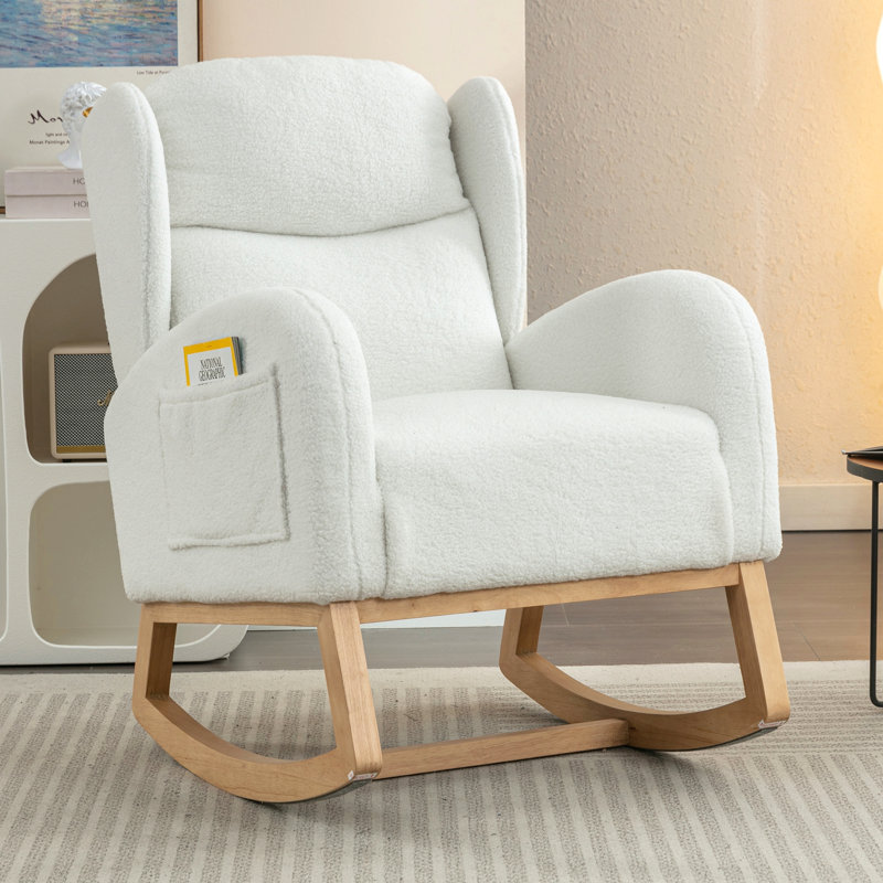 Chaise berçante rembourrée en tissu Teha Teddy, Ivoire ivoire