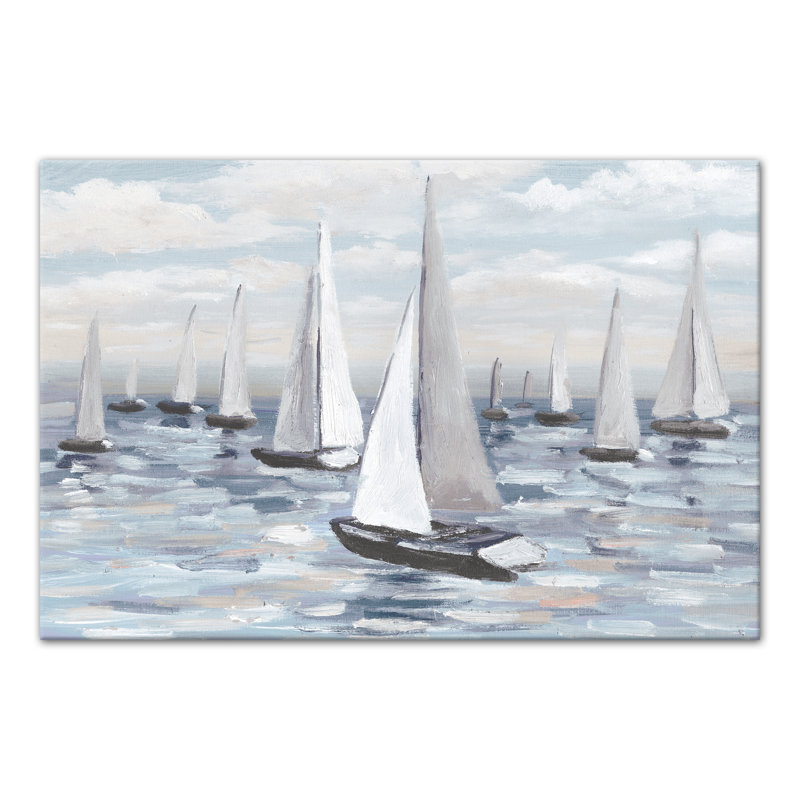 Voilier côtier - reproduction sur toile tendue, H 20 po x l 30 po x P 1,25 po