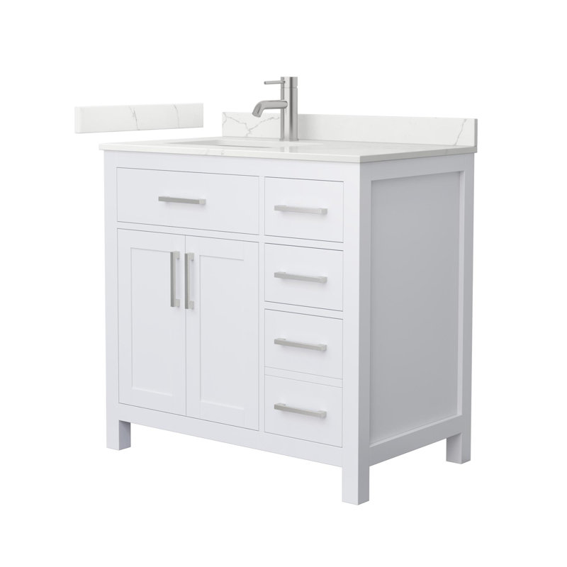 Beckett 36" Freestanding Single Bathroom Vanity with Quartz Top, White, Brushed Nickel, Giotto Quartz