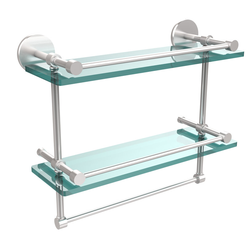 Dalston 2 Piece Tiered Shelf with Towel Bar, Satin Chrome, 12"H x 16"W x 5"D