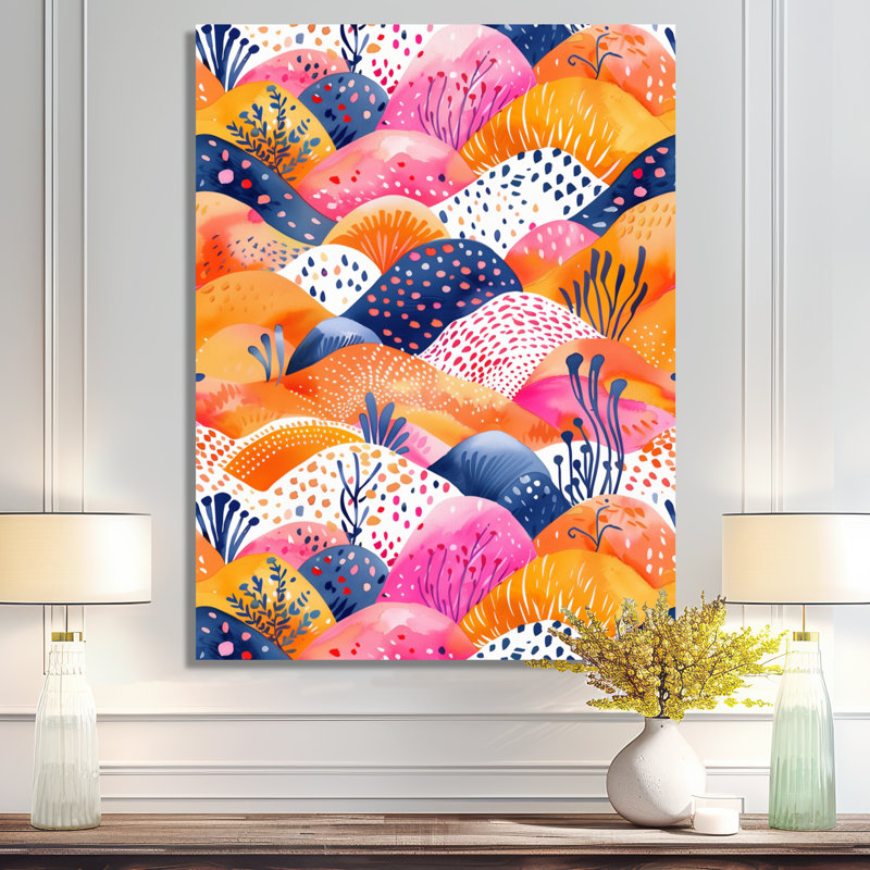 Décoration abstraite rose et orange Boho Landscape I - Boho, Toile tendue, H 40 po x l 30 po x P 1,5 po