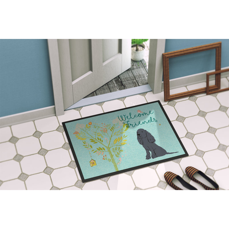 Non-Slip Floral Doormat, Black Cocker Spaniel