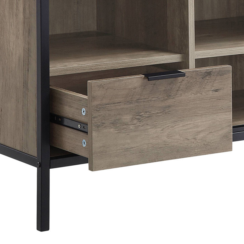 Hadlei Rustic Oak and Black TV Stand with 1 Sliding Door