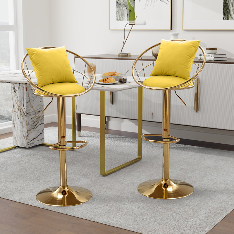 Nekesha Swivel Upholstered Adjustable Height Counter Stool with Metal Frame, Yellow