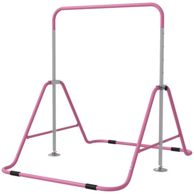 Gymnastics Bar, 58.3"L x 41.3"W x 50.5"H, Steel, 1 Pc, Pink, Safe and Shock-Absorbing: A firmly grounded, non-slip, shock-absorbing base protects the floor