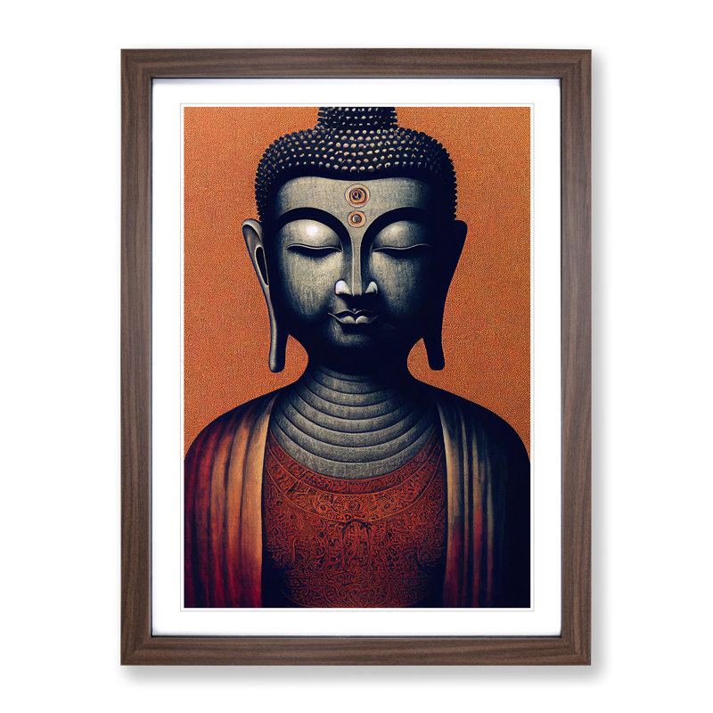 XV1022-3904X Serene Buddha 1 Piece Single Picture Frame Wall Art, 64cm H x 46cm W x 2cm D, Walnut
