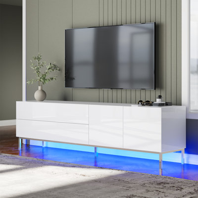  Akinlolu 70In Modern High Gloss LED TV Stand For Tvs Up To 80",White