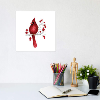 Winter Cardinal In Red II by Janice Gaynor - Wrapped Canvas Painting