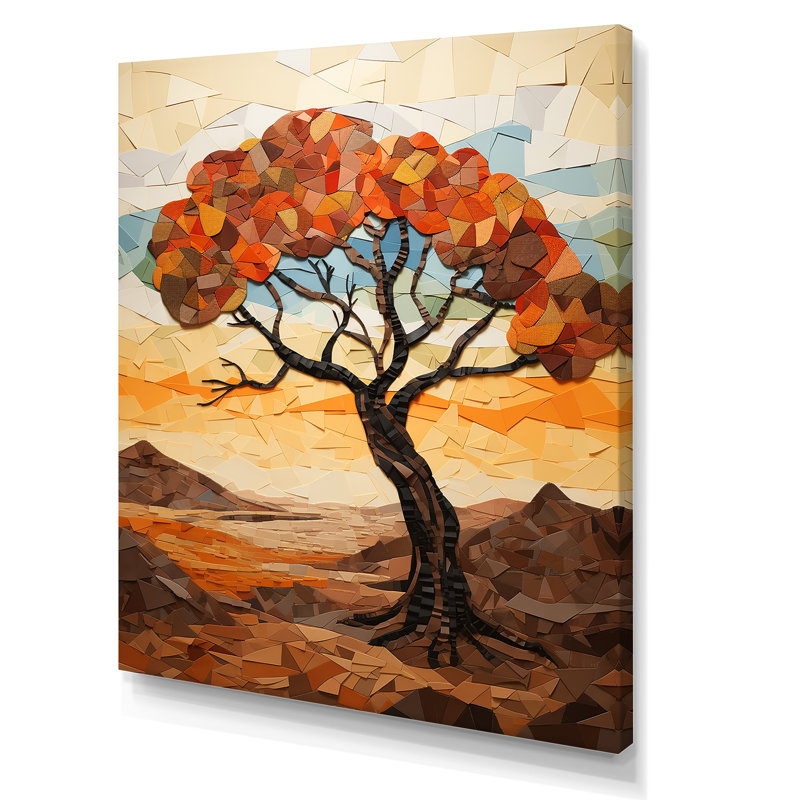 Cubiste, paysage africain 1 - arbre, art mural africain, Toile tendue, H 40 po x l 30 po x P 1,5 po