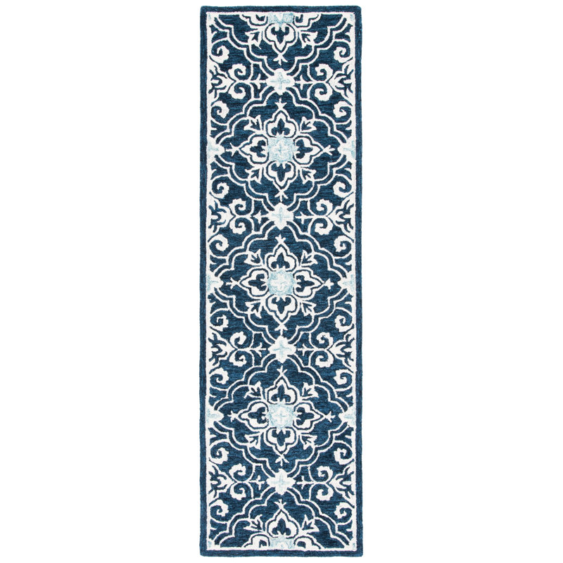 Roslyn Hand Tufted Wool And Cotton Damask Rug, Runner 2'3" x 12'