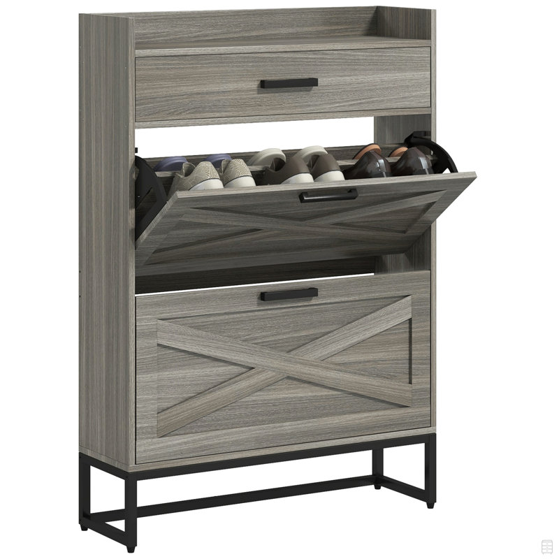 12 Pair Flip Down Shoe Storage, Gray