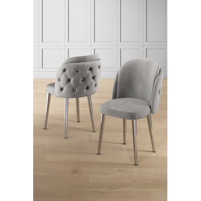 Modern 6-Piece Chair Set, Grey & Chrome | 100% Metal Frame, Plywood Back, Babyface Fabric | Dimensions: 17.7 x 32.3 x 18.1 inches | 22 DNS Foam Back & 28 DNS Foam Seat | Perfect for Hotels & Contemporary Spaces