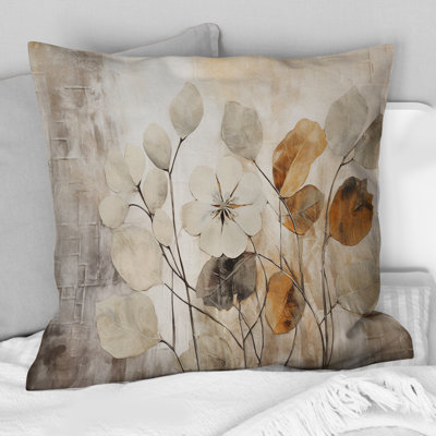 Beige Botanical Impressions III - Abstract Botanicals Printed Throw Pillow