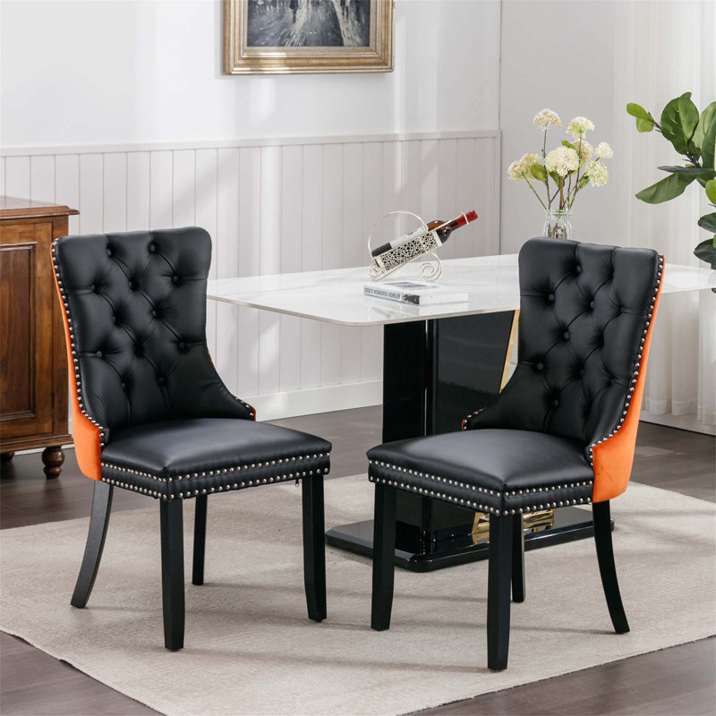 Chaises capitonnées Allena , Noir, Polyuréthane noir / orange, 2