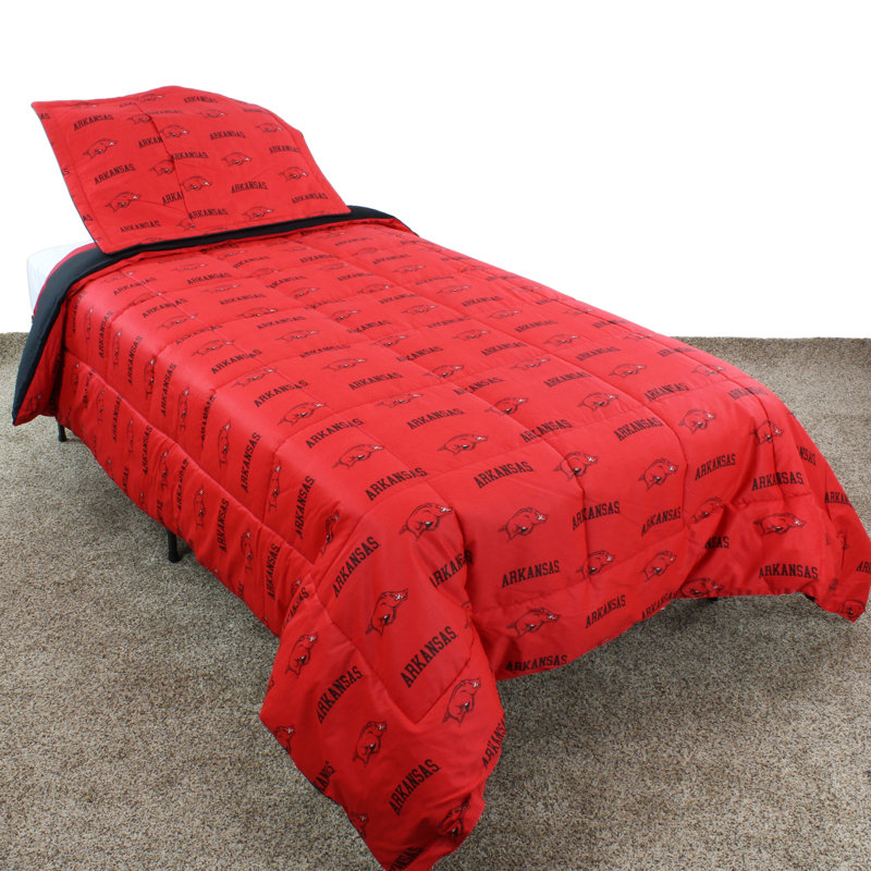 NCAA Sateen Comforter, King Comforter + 2 King Shams, Arkansas