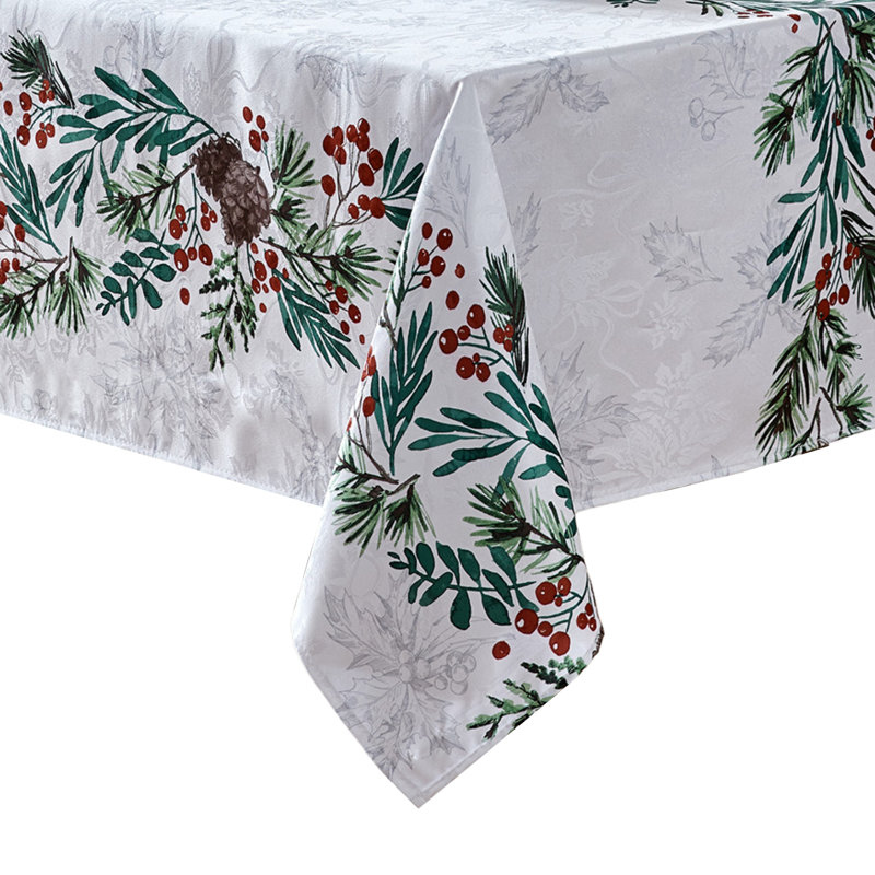 Kafader Holly Berry Flourish Holiday Fabric Tablecloth, 84" x 60"