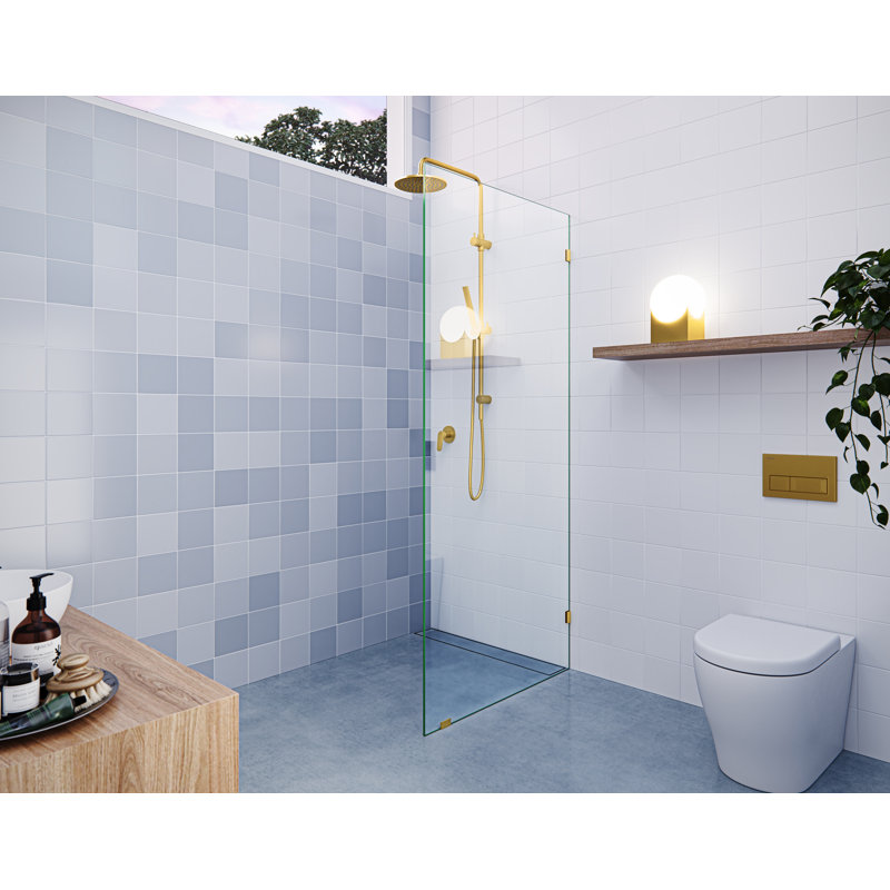 Vela 33 in. x 78 in. Fully Frameless Single Fixed Shower Panel, Satin Brass