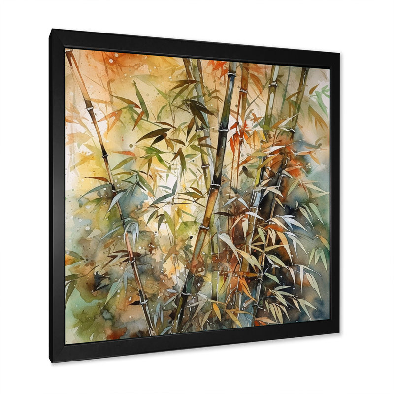 «Ritva Green Floral Bamboo Bliss I», reproduction sur toile, H 24 po x l 24 po x P 1 po, Cadre photo noir