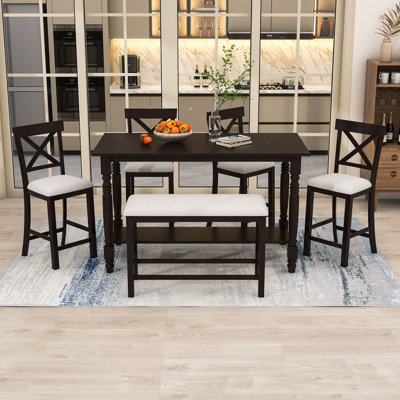 Daylani 6-Piece Dining Set, Counter-Height Dining Table with Storage and Upholstered Chairs and Bench