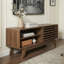 46" Mid-century Modern Tv Stand With Slatted Sliding Door For Living Room, Walnut