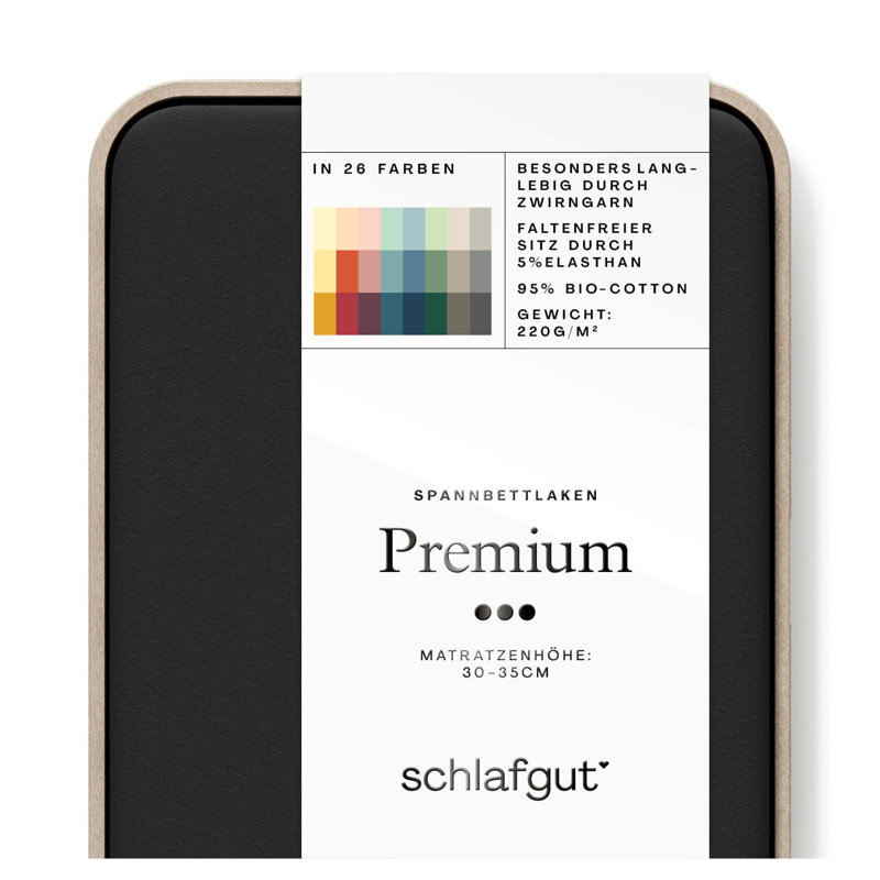 Jersey-Elasthan Spannbettlaken PREMIUM 100% Bio-Baumwolle, Off-Black, M 120x200cm - 130x220cm
