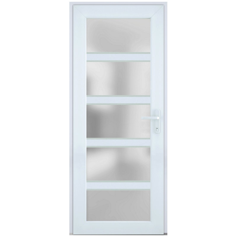 Front Exterior Prehung FiberGlass Door Frosted Glass Manux 8002 White Silk Office Commercial and Residential Doors Entrance Patio Garage-W30 x H80-Left-hand Inswing