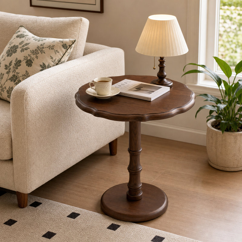 Table d'appoint piédestal vintage en bois massif, table de bout et table de chevet multi-usage, table basse décorative pour salon, chambre à coucher, coin canapé, bureau et petits espaces