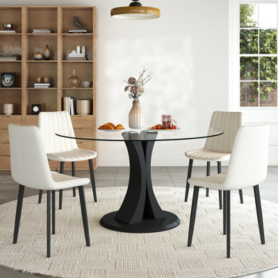 Modern Round Glass Pedestal Dining Set for Kitchen, Dining Room, Apartment