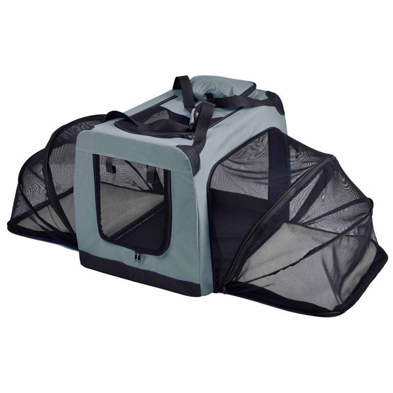 Gray Large Soft-Sided Expandable Pet Crate with Mesh Panels