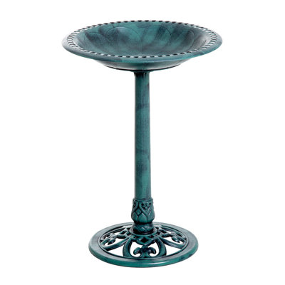 Bain d'oiseaux sur piédestal en résine 28 po avec base Fleur-De-Lis et bol en forme de coquillage, résistant aux intempéries