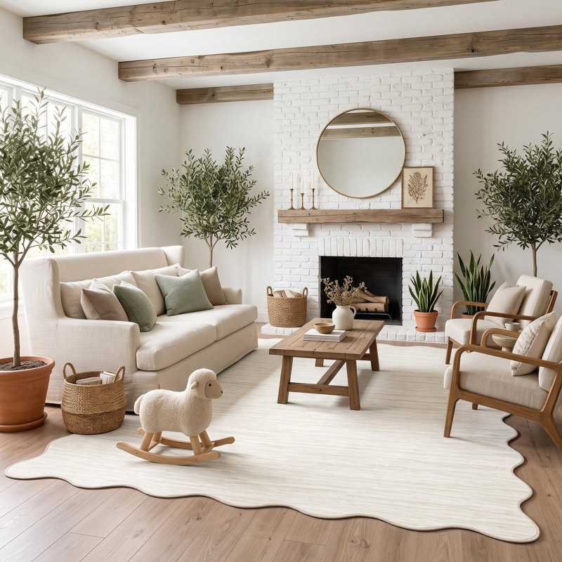 Tapis festonné à bordure festonnée, Beige, 9*12ft